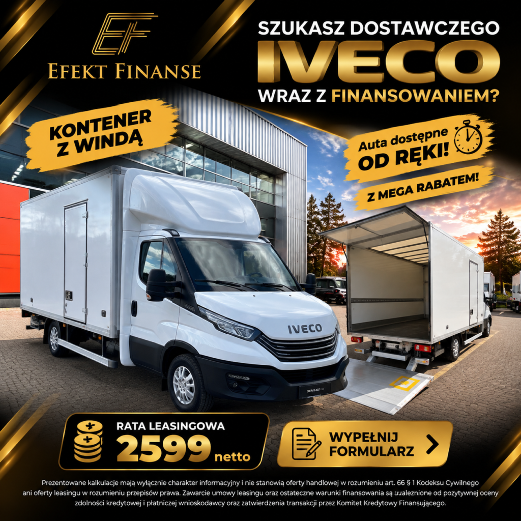 Grafika oferty IVECO — kontener z windą